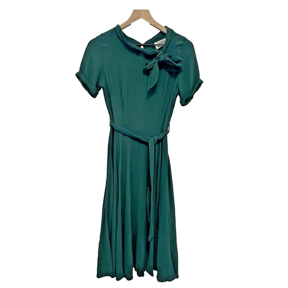The Seamstress Of Bloomsbury 8 UK 4 US Dress Midi 1940s 1930s Crepe Dark Green - Picture 1 of 8